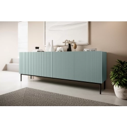 Komoda Nicole 200 cm z ryflowanym frontem i metalowymi nogami- szałwia / czarne nóżki - Limitowana oferta